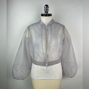 💚 3238. Organza Balloon Sleeve Open Front Top